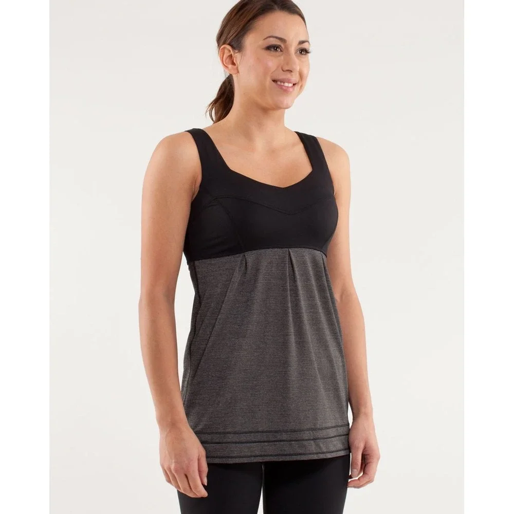 Lululemon No Limits Tank Top Black Heathered Coal Pleated Cinch Hem Size‎ 6